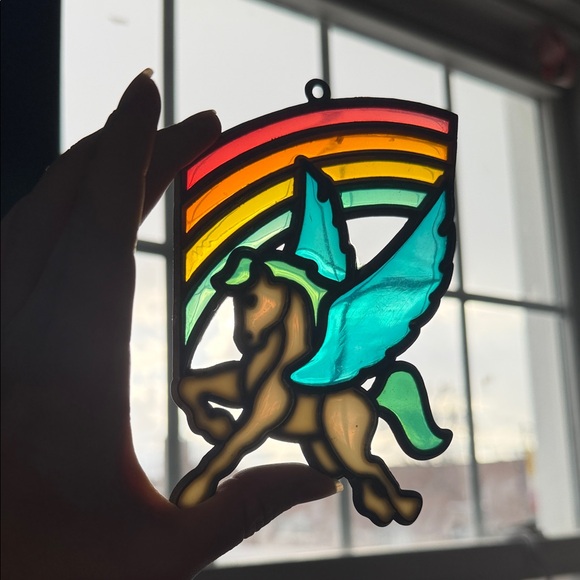 Vintage Other - Vintage Colorful Stained Glass Pegasus Suncatcher